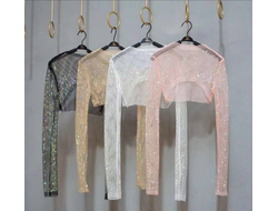 Топ сетка со стразам с длинными рукавами