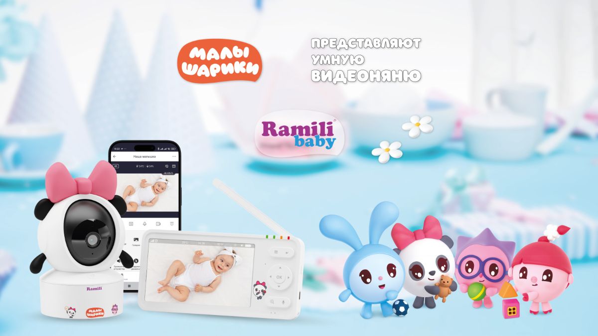 WiFi Видеоняня Ramili Baby RV700PANDA Пандочка, Малышарики, с креплением, 1 моторизированная видеока