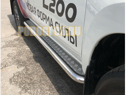 Пороги труба с накладным листом d60 для Mitsubishi L200 (2015-2019)