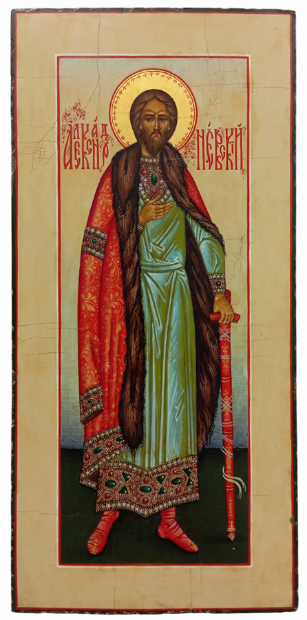 Александр Невский, святой великий князь. Рукописная икона 25х52см