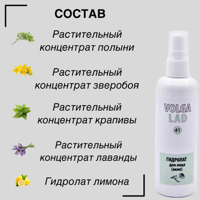 Гидролат для лица (акне) VOLGALAD № 41 100 мл