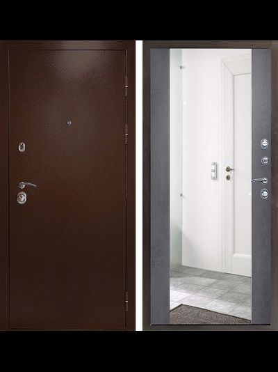 Дверь входная Техно медь Зеркало бетон темный