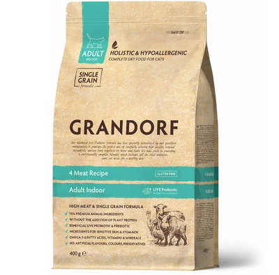 Grandorf (Грандорф) сухой корм для взрослых кошек, 4 вида мяса с пробиотиками, 400 г
