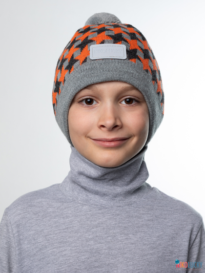 Шапка  21201-07, цвет серый,оранжевый р. 52-54