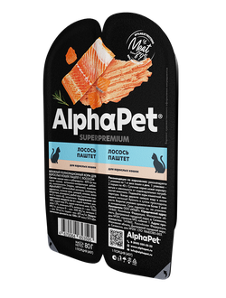 AlphaPet (АльфаПет) Superpremium влажный корм (пауч) для взрослых кошек паштет с лососем, 80 г