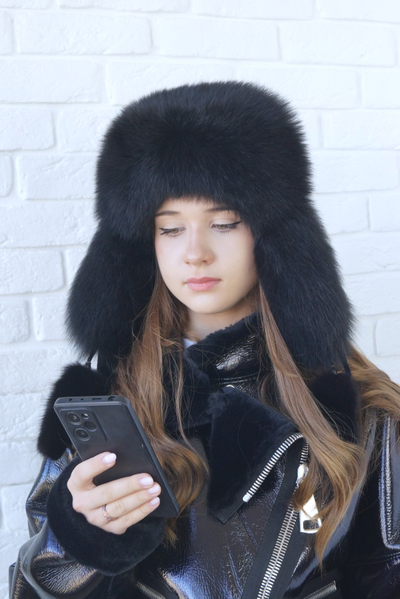 Ушанка "Полярная звезда" цвет черный горох + черный