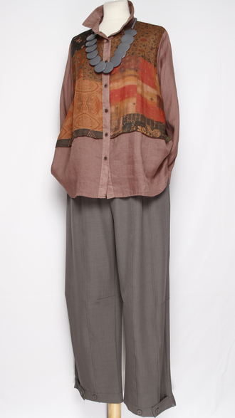 Рубашка Бохо "КРАПИВА КОМБИНИРОВАННАЯ" чайная роза\синяя, чайная роза\терракот до  р.52