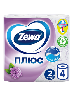 Бумага туалетная Zewa-Plus Сирень 2сл бел втор втул 23м 184л 4рул/уп 144108