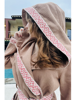 Халат для бани «Легкий пар» из вафельного льна, кирпичный