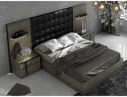 Кровать 301 Con Zocalo пепельно-дубовая с чёрным без ящика для белья, Fenicia Mobiliario