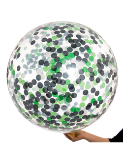 Шар гигант с конфетти (черный, белый, зеленый)+надпись