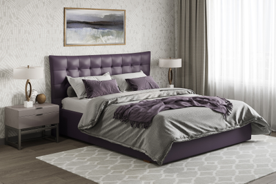 Кровать односпальная, двуспальная, MyCloud Эмилия с подъемным механизмом, бельевым ящиком, мягкое изголовье квадратами