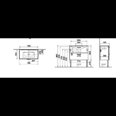 Комплект мебели VITRA MIA, 80 см, с ящиками, золотой дуб, 67273