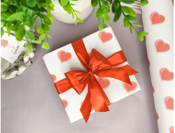 БУМАГА УПАКОВОЧНАЯ СЕРДЦА, белая, (рулон 0,7*10м)