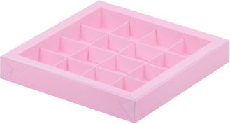 Коробка для 16 конфет с проз. кр. (розовая), 200*200*30мм