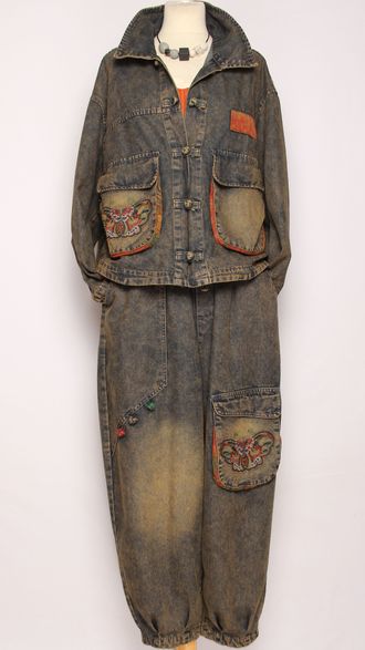 Костюм: джинсовка и джинсы "НАШИВКИ УЗЕЛКИ" серо-синий р.46-52