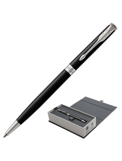 Ручка шариковая PARKER "Sonnet Core Lacquer Black CT Slim", тонкая, корпус черный глянцевый лак, палладиевые детали, черная, 1931503