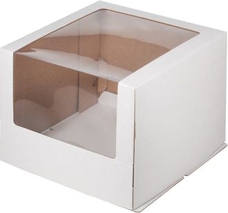 Коробка для торта с БОЛЬШИМ окном (белая, картон Т23В), 260*260*210мм