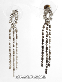 Е-809 Серьги пусеты с подвесками из цепочек.