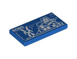 Tile 2 x 4 with Robot World Set 60421 Blueprint with White 'ROBO' and '1:1' Pattern, Blue (87079pb1454 6480750)