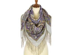 Павловопосадские платки 110x110 см, из мягкой итальянской шерсти, с шелковой бахромой