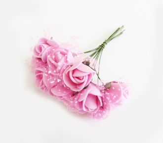 Цветы из фоамирана с фатином, цвет розовый , в связке 10 цветочков