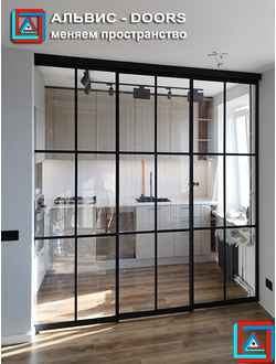 Перегородка-телескоп КАСКАД из 3-х створок вне створа проема