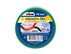 Изолента Unibob, пвх, 150 мкм, 19 мм x 20 м, зеленая 59491