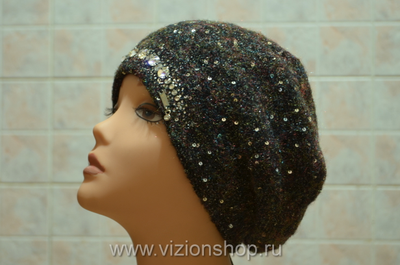 Черный берет с люрексом пайетками и камнями Италия Vizio 5819