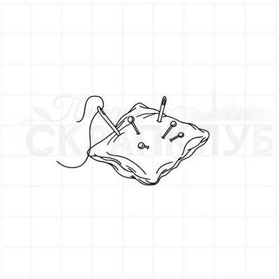 штамп игольница с воткнутыми булавками и иголками