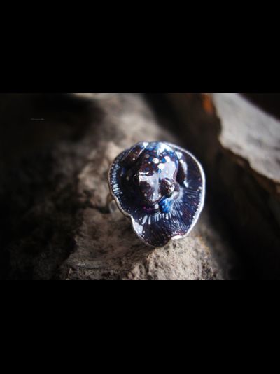 Космическое фэнтези-кольцо с лягушкой "Ведунья Алькора" с родолитом