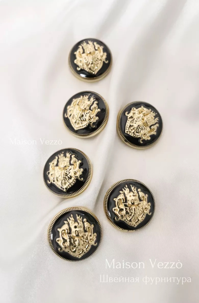 PREMIUM Металические пуговицы с Гербом Balmain, 25 мм. 50 шт. Р-00053, Цвет: черный/золотистый
