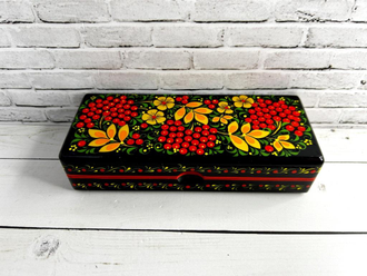 Футляр для очков Птица с рябиной 165*70 мм очечник с росписью Хохлома