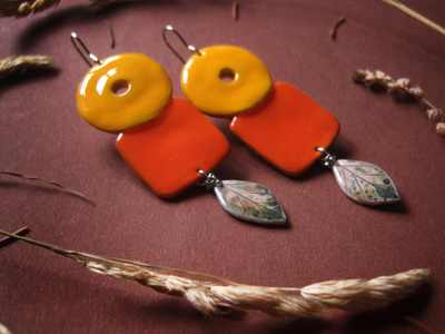 "Степное солнце", крупные этнические серьги в стиле глазурованной керамики