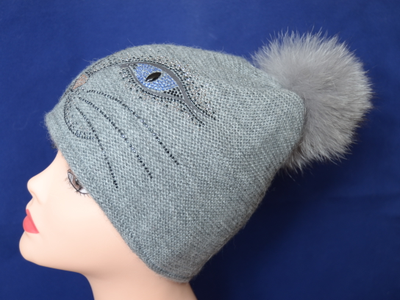 Женская шапка кошка с помпоном Vizio Италия 5562