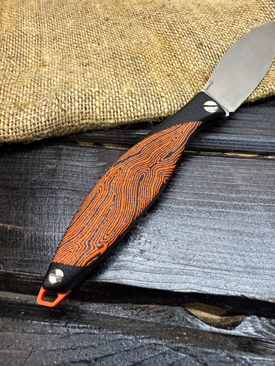 Фрикционный складной нож Канадец Большой сталь ELMAX, рукоять G10/микарта черно-оранжевая