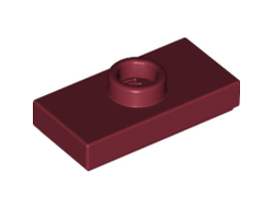 Plate, Modified 1 x 2 with 1 Stud with Groove and Bottom Stud Holder Jumper, Dark Red (15573 / 6092597)