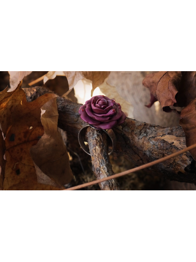 Кольцо "Осенняя роза и хрусталь росы" с капельками