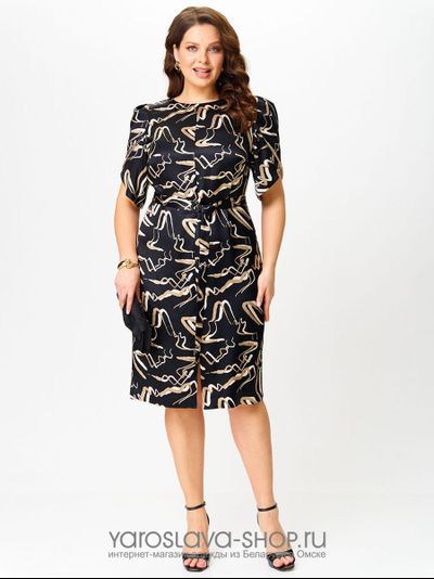 Модель: 2945.Женское платье прямого силуэта с абстрактным принтом