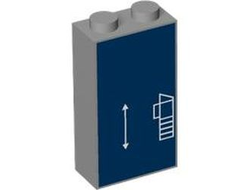 Brick 1 x 2 x 3 with White Lines Schematic of Car Rear Bumper and Arrow on Dark Blue Background Pattern, Light Bluish Gray (22886pb22 / 6419133)