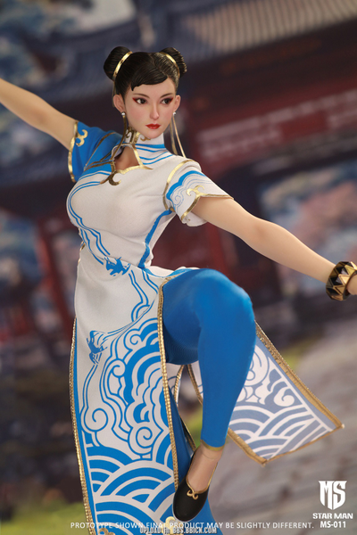 Чун Ли (серия Street Fighter) - Коллекционная ФИГУРКА 1/6 Female Fighter, Blue cloud patterned white cheongsam version (MS-011) - STAR MAN