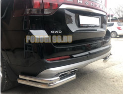 Защита заднего бампера угловая двойная (кроме Корейских производителей авто) d60/42 для Kia Mohave (2021-...)