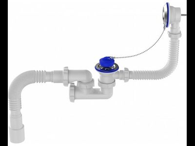 Сифон для ванны регулируемый с выпуском и переливом, гибкая труба 40х40/50, V255-13-MR [56972]