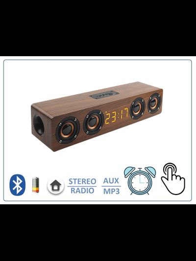 Bluetooth колонка СТЕРЕО, с информатором времени/будильник, радио FM, с аккумулятором для использования в помещении