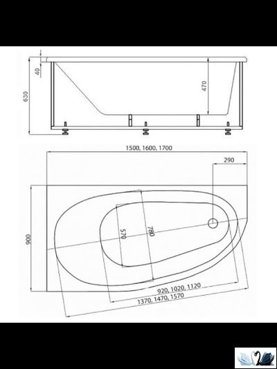 Ванна Azario Kapris 160x90 см AV.0002160, акриловая, левая асимметричной формы