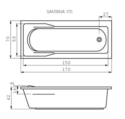 АКРИЛОВАЯ ВАННА CERSANIT SANTANA 170X70