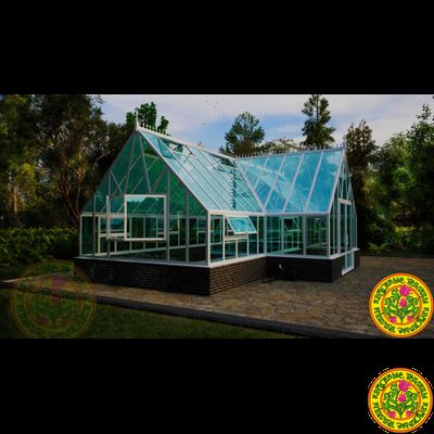 Базовая комплектация теплицы в английском стиле с холлом из стекала и алюминия ИМПЕРИАЛ размером 4000 х 10000 мм