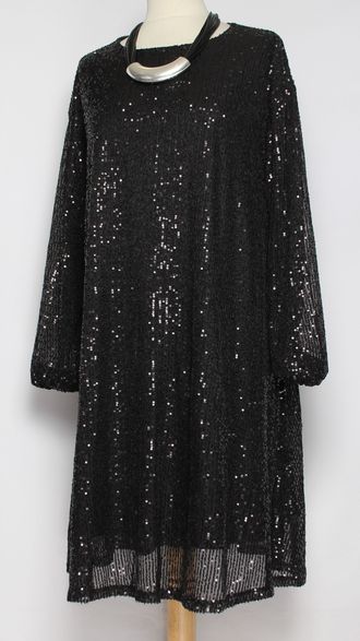 ПЛАТЬЕ-ТУНИКА НАРЯДНОЕ "РАСКЛЕШЕННОЕ ПАЙЕТКИ" черное р.46,50,52,54,58