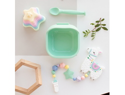 Набор подарочный детский Пирамидка + грызунок Альпака на держателе + Тарелочка с ложкой