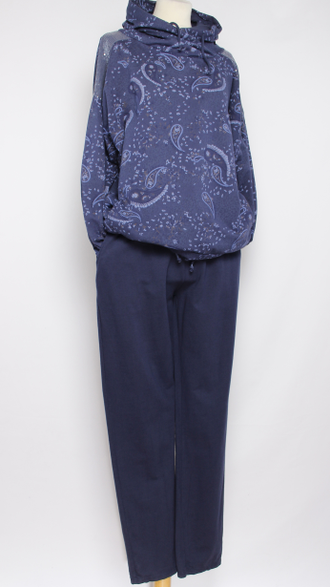 КОСТЮМ ХУДИ И БРЮКИ "Пайетки турецкий огурец" т. синий до 54р.